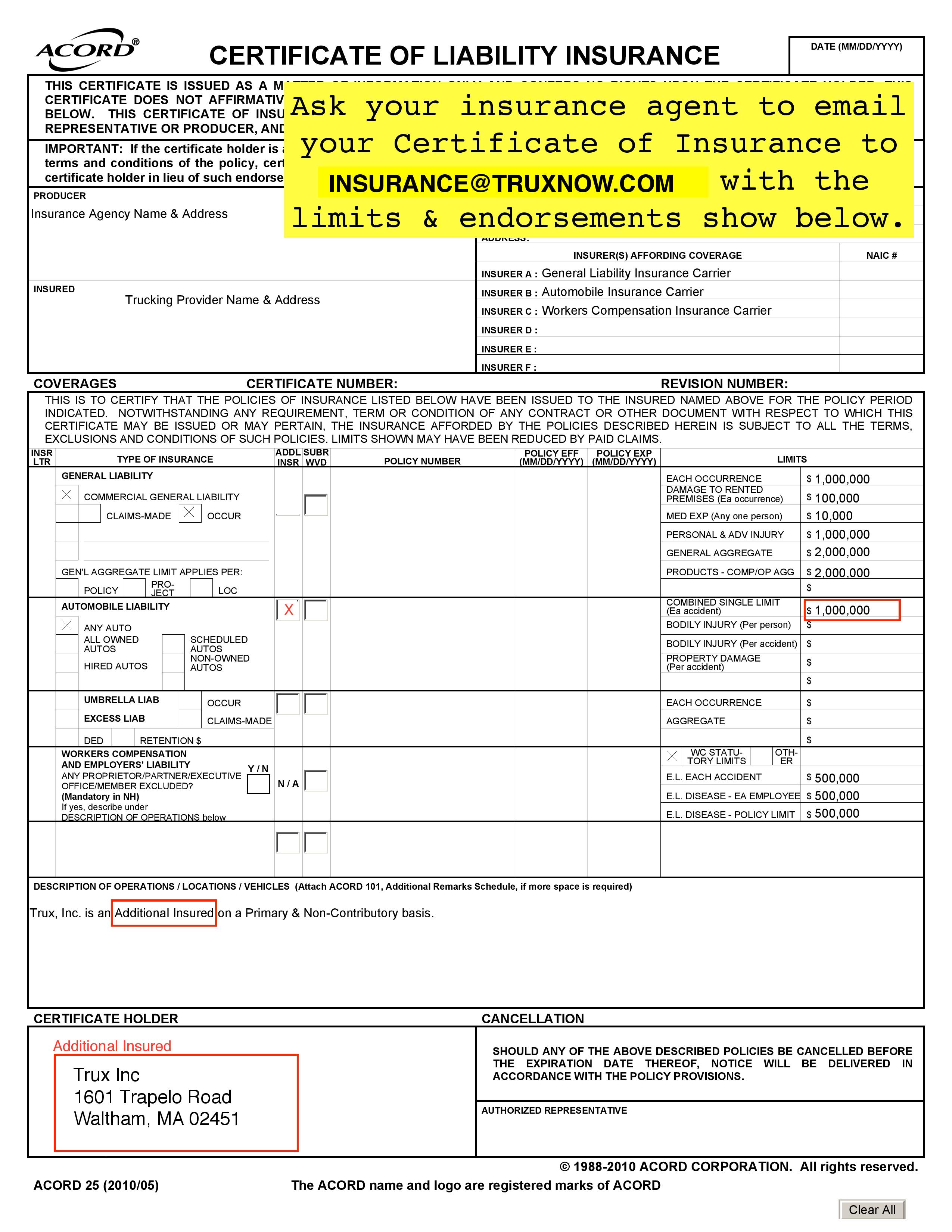 What level of insurance is required to use TRUX? TruxNow