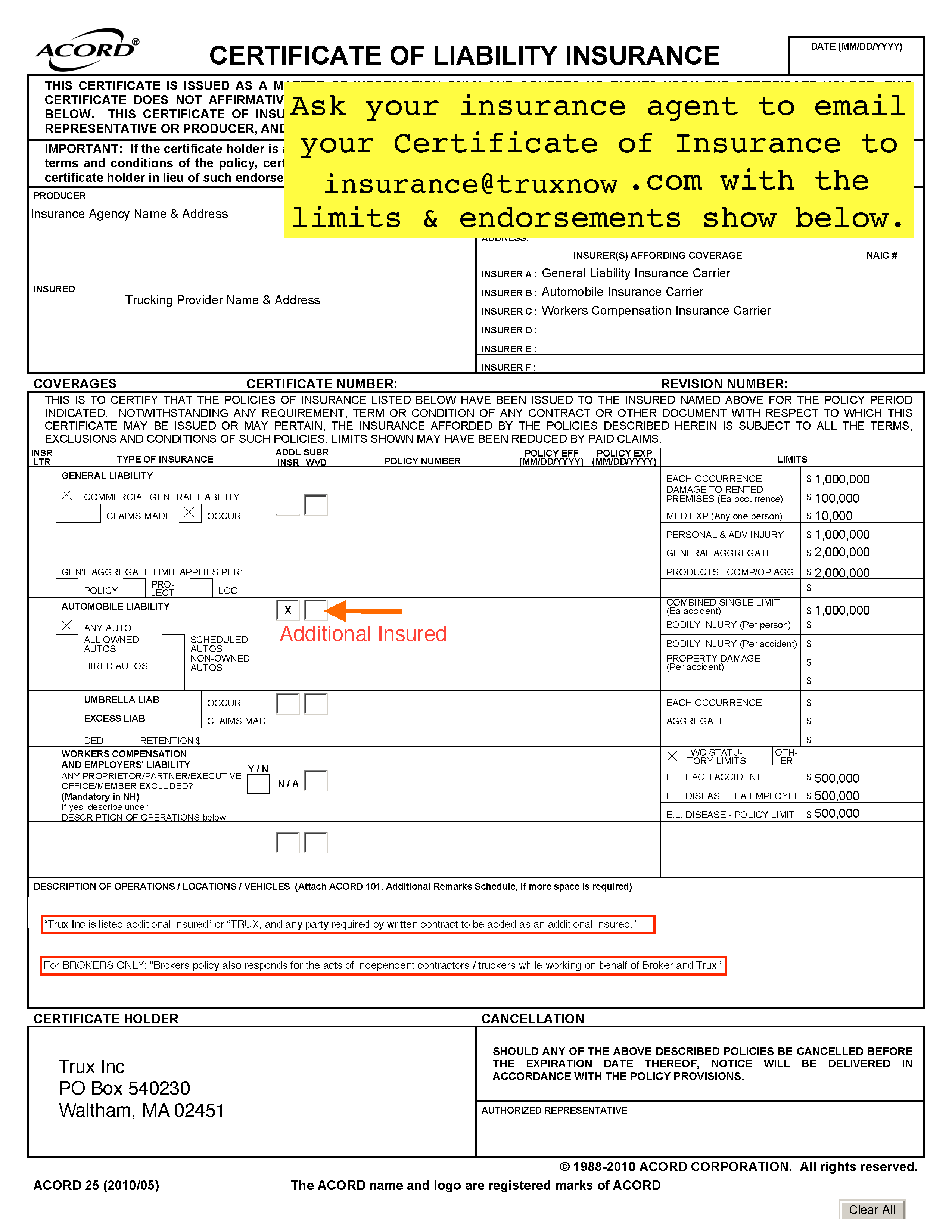 What level of insurance is required to use Trux? TruxNow